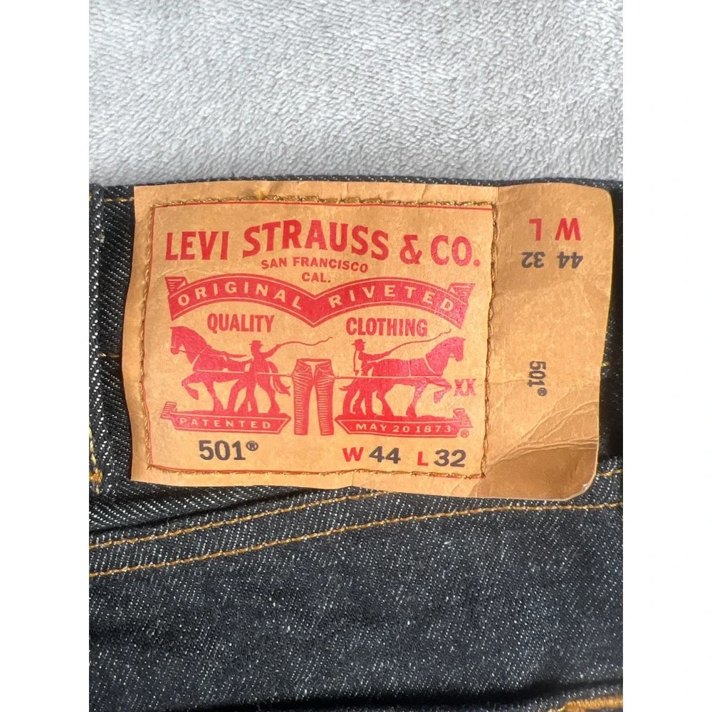 Levis 501 Original Fit Mens Dark Wash Indigo Denim Jeans W44 L32 Button Fly